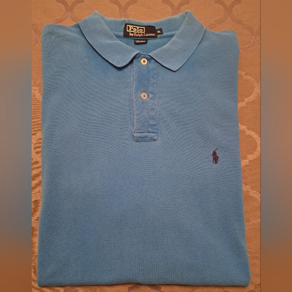 VTG Polo by Ralph Lauren Men’s XL Light Blue Short Sleeve Polo with Navy Pony